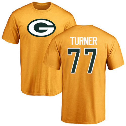 Men Green Bay Packers Gold #77 Turner Billy Name And Number Logo Nike NFL T Shirt